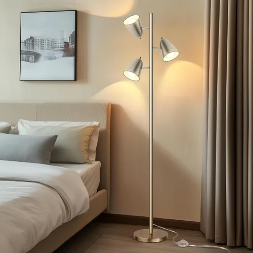 Vista 8 de QiMH Tree Floor Lamp with 3 Light Bulbs, Standing Tall Pole Lamps for Living Room Bedroom Office, Reading Stand up Lamps with 3 Adjustable Brushed