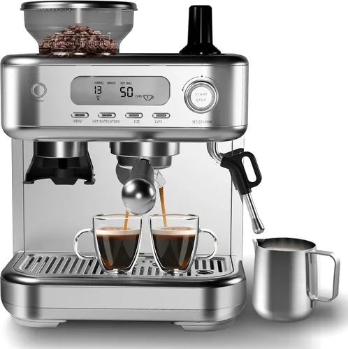 Vista 10 de Máquina de café expreso con molinillo y espumador de leche, cafetera de 20 barras con tanque de agua de 95 onzas, cafetera profesional 3 en 1