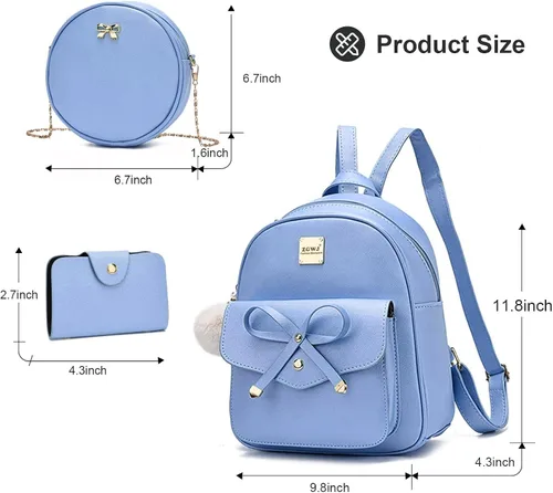 Vista 3 de ZGWJ Mini mochila de cuero con moño, mochila pequeña, linda mochila casual de viaje para niñas y mujeres, M, Mochilas tipo mochila