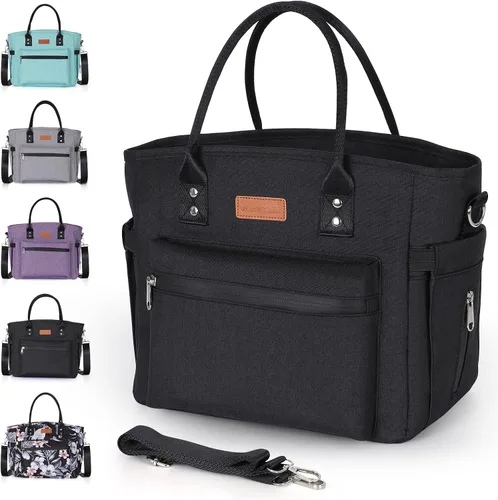 Vista 11 de Lonchera térmica para mujeres y hombres, lonchera para adultos con correa ajustable para el hombro, bolsa de almuerzo grande portátil para oficina