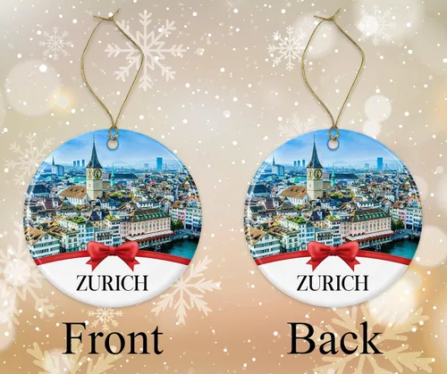 Vista 2 de Zurich Adorno de Navidad, adornos de Navidad, colección de recuerdos de viaje, regalo para la familia, adorno de árbol de Navidad, viajes por