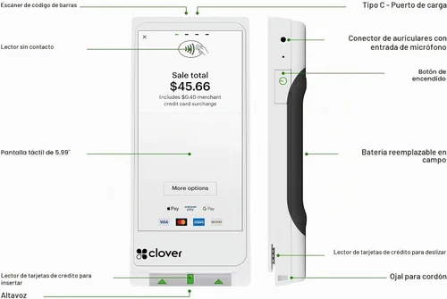 Vista 4 de Clover Flex Pocket - el punto de venta móvil ligero. Requiere una nueva cuenta de procesamiento a través de POS Powering. (Solo EE. UU., PR, USVI)