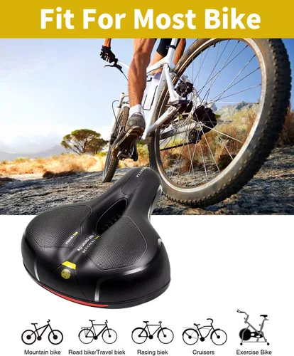 Vista 5 de MSDADA Cómodo cojín para asiento de bicicleta, asiento de bicicleta ancho cómodo para hombres y mujeres con doble absorción de impactos, acolchado