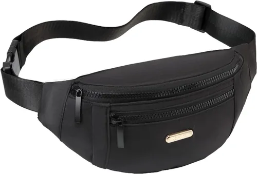 Vista 2 de Riñonera para mujer, bolsa de cintura de moda con correa ajustable para viajes, deportes y correr, Negro, talla única