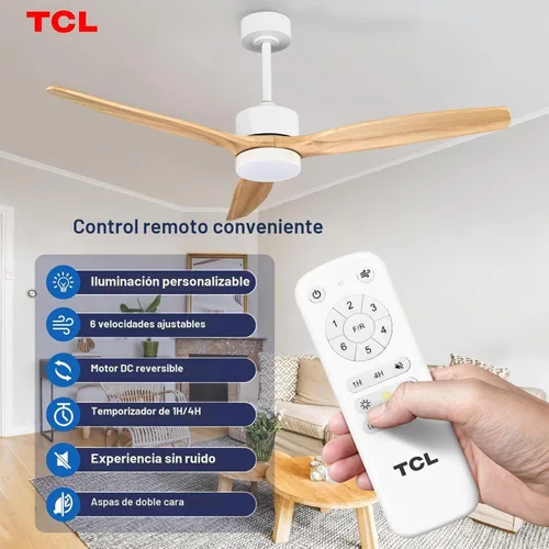 Vista 2 de TCL Ventilador de techo de madera natural de 52 pulgadas con luz y control