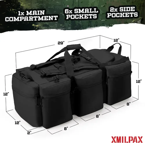 Vista 19 de Bolsa de lona militar grande de 100 L, bolsa de lona para despliegue, equipo deportivo, bolsa de equipaje de viaje con correas desmontables para AT