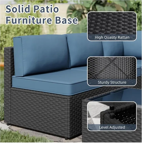 Vista 8 de SUNLEI - Juego de 5 muebles de patio para exteriores, respaldo bajo, sofá modular de ratán para todo tipo de clima con mesa de té y cojines de sofá