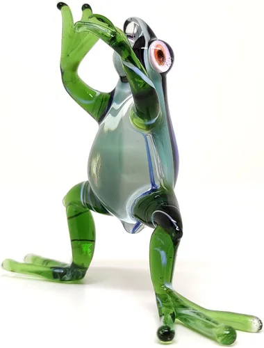 Vista 5 de Figuras en miniatura de rana animales soplados a mano, arte de vidrio, regalo coleccionable para decorar 3 pulgadas (verde azul)