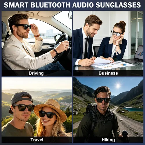 Vista 8 de Lentes de sol inteligentes Bluetooth con lentes electrocrómicos, control de tinte multinivel para conducir, viajar, pescar, uso diario, altavoces