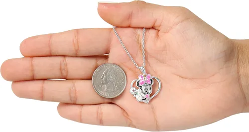 Vista 5 de Disney Collar, colgante de cristal de corazón de Minnie Mouse, chapado en plata, 18