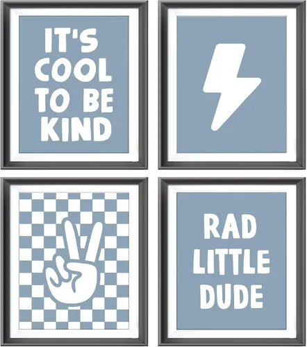 Vista 9 de Cartel de mano retro a cuadros negros y blancos preppy relámpago de la paz para decoración de habitación de niños, decoración divertida de Rad
