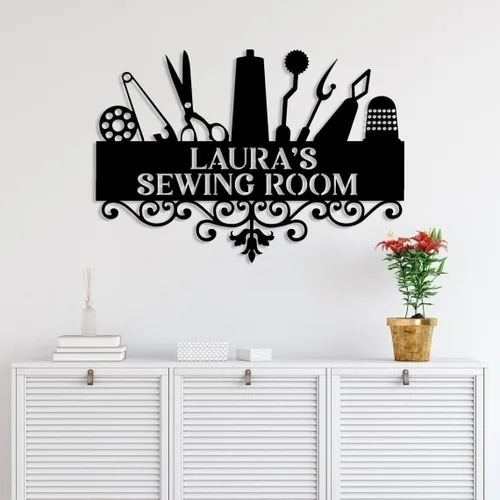 Vista 23 de Letrero de metal personalizado para máquina de coser, arte de pared personalizado para habitación, para mamá, abuela, nana, mimi, alcantarillas