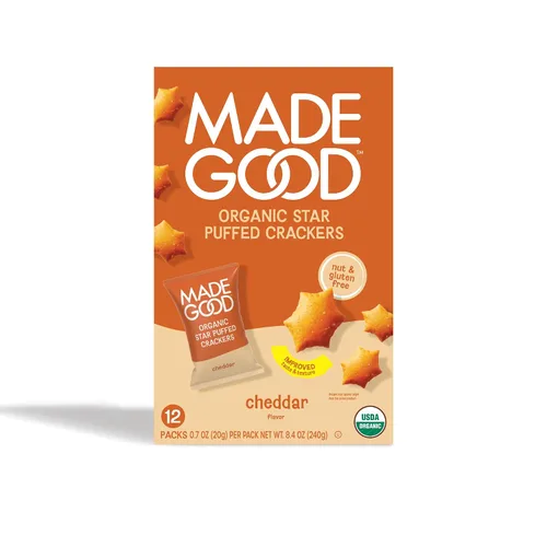 Vista 9 de MadeGood Cheddar Star Galletas Infladas, Bolsa de 4.26oz, Aperitivos Orgánicos