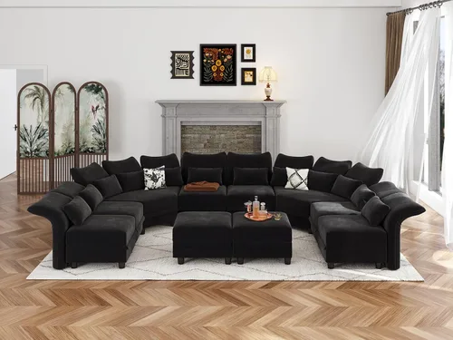 Vista 18 de LLappuil Sofá modular modular de 96 pulgadas, sofás seccionales de esquina pequeños para sala de estar con otomana de almacenamiento de 6 lados Negro