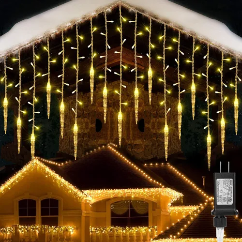 Vista 9 de Luces de Copo de Nieve de Navidad, 10.66 pies, 168 Luces LED de Carámbanos para Exteriores con 14 Gotas, 8 Modos Impermeables Conectables