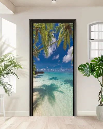Vista 22 de FLFK Papel tapiz autoadhesivo extraíble para puerta de mar, 30.3 pulgadas de ancho x 78.7 pulgadas de largo, dividido en dos piezas