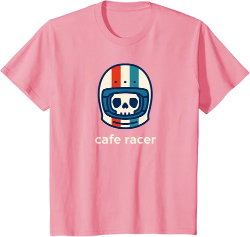 Vista 47 de Cafe Racer Moda Simple Casco Diseño Motocicleta Camiseta Negro