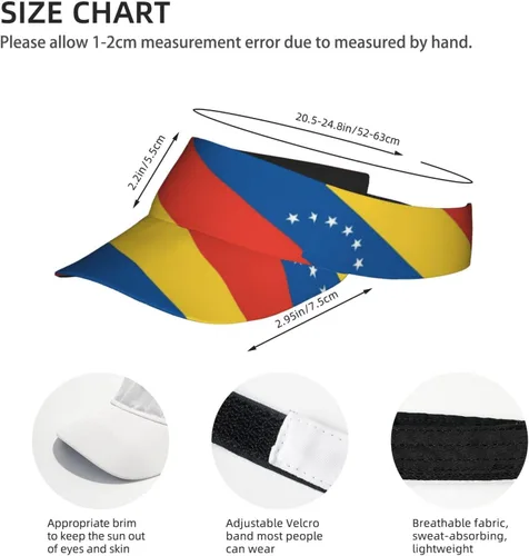Vista 3 de Gorra deportiva con visera para el sol, diseño de bandera de Venezuela, ajustable, con parte superior vacía, gorra de béisbol de algodón