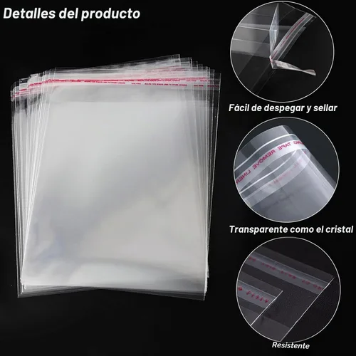 Vista 3 de Bolsas de celofán resellables transparentes de 7 x 10 pulgadas, autoadhesivas, 100 bolsas de celofán autosellantes