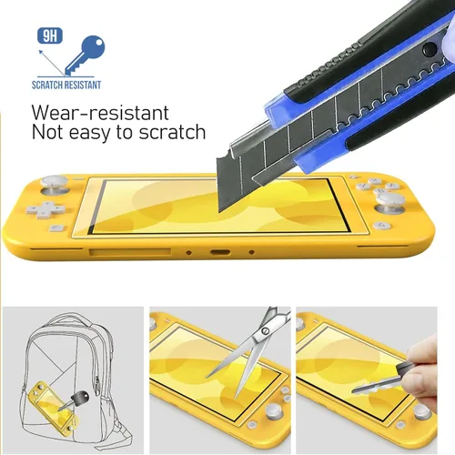 Vista 4 de Linsaner Protector de pantalla de vidrio templado de 2 piezas, hecho a medida para Nintendo Switch Lite HD, antiarañazos, transparente