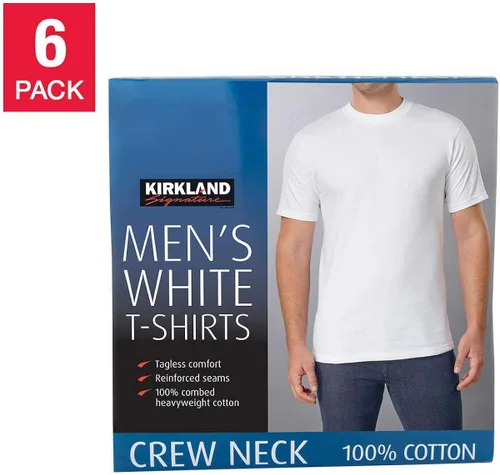 Vista 2 de Kirkland Signature Camisetas de cuello redondo para hombre 100 algodón paquete de 6 Blanco