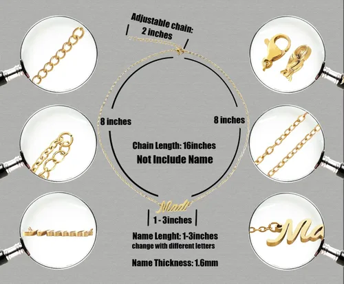 Vista 4 de Aoloshow Collar con nombre personalizado con cualquier nombre, joyería para mujer, regalo de dama de honor para nueva mamá, Metal, no aplica