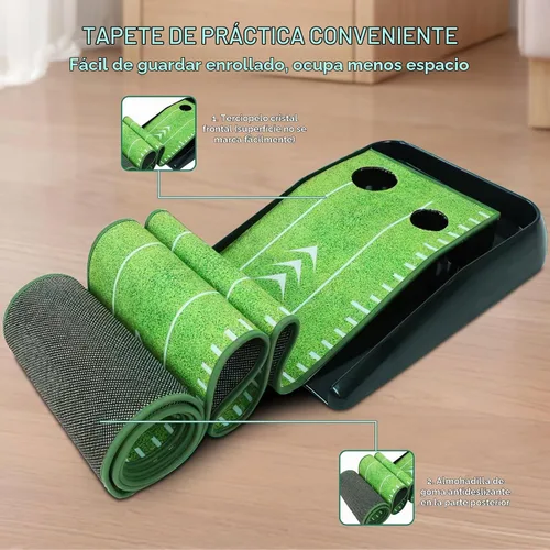 Vista 3 de Losbenco Putting Green - Juego de golf para interiores con putter y 6 bolas, tapete de práctica de golf portátil con sistema de retorno automático