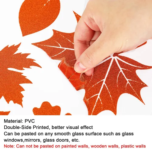 Vista 6 de Whaline 105 calcomanías de ventana de hojas de arce con purpurina de otoño, coloridas calcomanías de vidrio de doble cara para otoño, cosecha