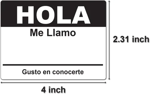 Vista 2 de [100/rollo, 3 rollos = 300 etiquetas] Hola, Me Llamo Equiqueta Adhesivas – Identificación de etiquetas de nombre en español – 4 x 2.3 pulgadas