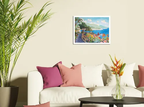 Vista 3 de Heisler Park California Laguna Beach Gazebo and Flowers – Seaside Beach Ocean View – From an Original Watercolor Painting by Robin Wethe Altman