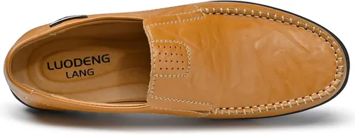 Vista 6 de LUODENGLANG Mocasines de cuero genuino de primera calidad para hombre, zapatos casuales sin cordones para conducir, mocasines para hombre, ligeros