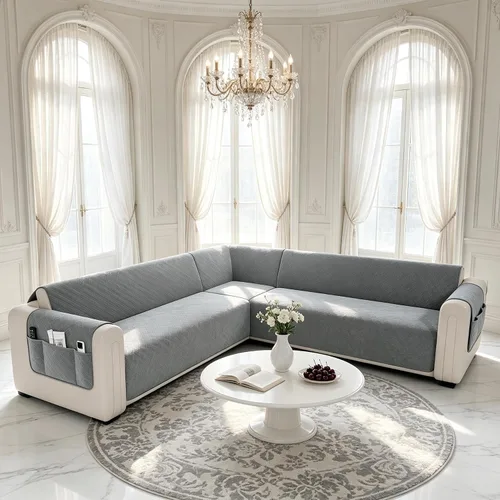 Vista 16 de Fundas de sofá seccionales impermeables en forma de L para sofá seccional Velvet, Soft, Thick, Non Slip Straps, Washable, L Shape, Corner Sofa