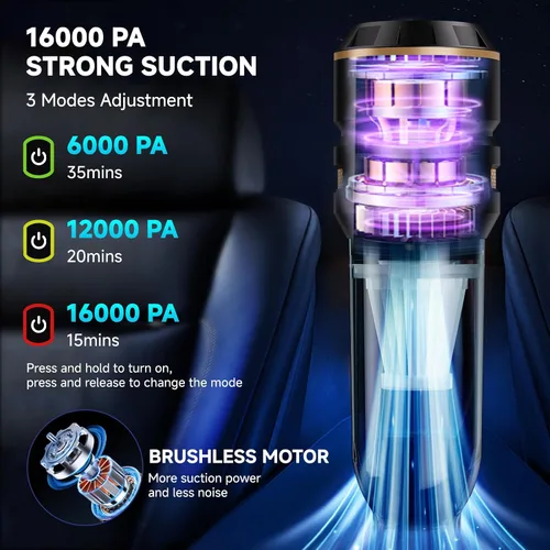Vista 2 de Aspiradora de Mano Inalámbrica, Aspiradora para Automóvil con Motor sin Escobillas, Aspiradora de Succión Fuerte y Sopladores de Aire Comprimido