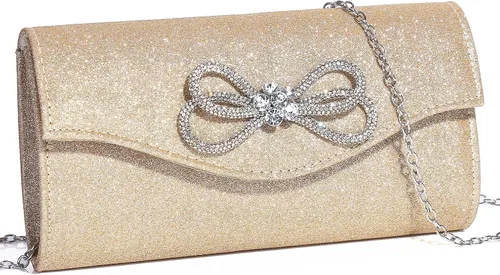 Vista 18 de Bolso de noche para mujer, con lazo de cristal brillante, con solapa, bolso de mano para mujer, boda, fiesta, baile de graduación