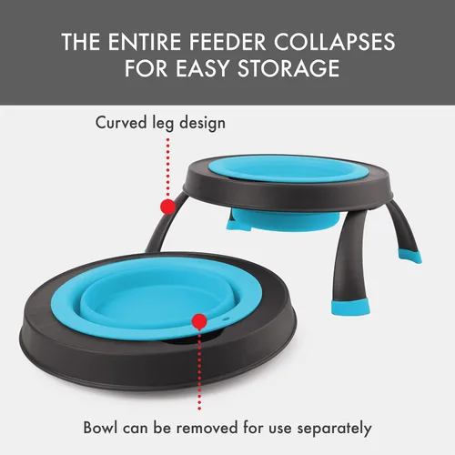 Vista 4 de Dexas Comedero elevado para mascotas, pequeño, capacidad de 1.5 tazas, azul, cuenco elevado para alimentos y agua para mascotas