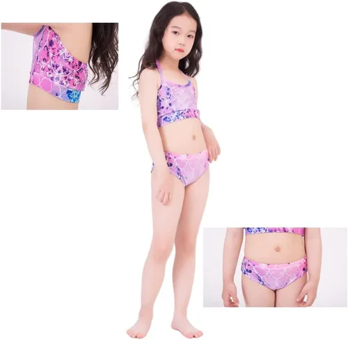 Vista 2 de Traje de baño de princesa con cola de sirena para nadar, traje de baño de 6 piezas, Rosado