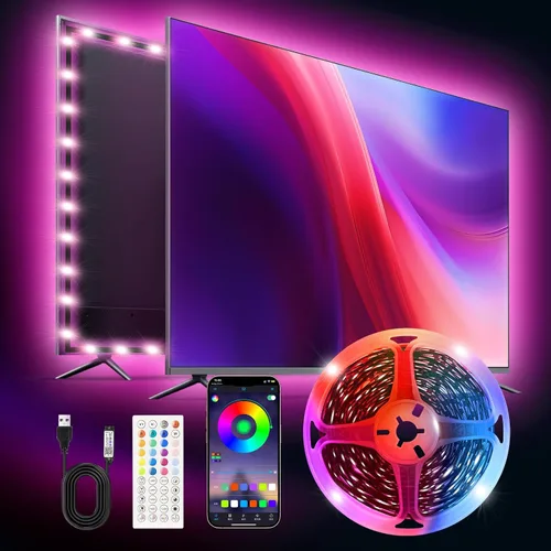 Vista 13 de Tiras de Luces LED, 50 pies RGB Inteligente con Sincronización Musical Bluetooth App y Control Remoto, Luces LED Alimentadas por USB para TV