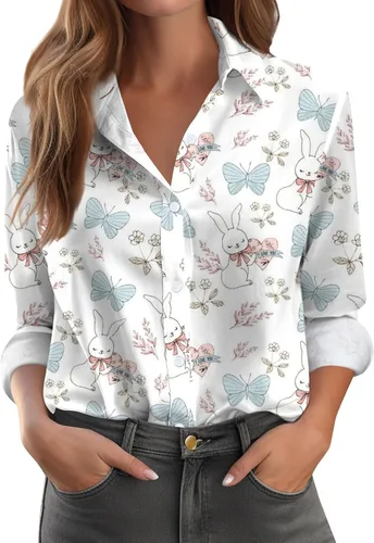 Vista 61 de Camisetas de San Valentín para mujer, camisas con botones, blusas de corazón, elegantes, informales, cuello de solapa, manga larga, suave, cómoda