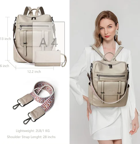 Vista 5 de KoboIn Mochila para mujer, bolsos de hombro de moda con muñequeras, Gris bicolor, Moda