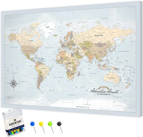 Vista 44 de IPIC - Lienzo con mapas de EE. UU. para decoración de pared, mapa con pin de empuje para marcar viajes, mapa de viaje impreso de EE. UU.