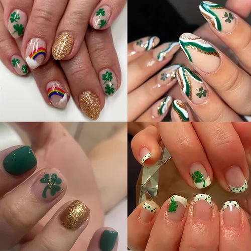 Vista 2 de 8 hojas de calcomanías de arte de uñas del día de San Patricio, calcomanías de uñas de trébol 3D, autoadhesivas, trébol verde, diseño de uñas