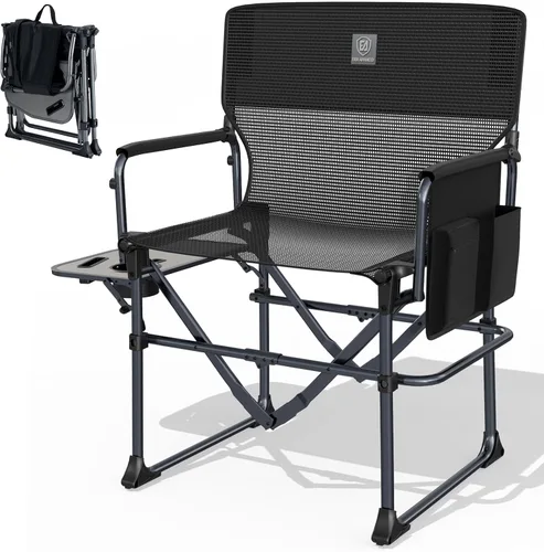 Vista 10 de EVER ADVANCED Silla de directores de camping con mesa auxiliar, plegable portátil con tamaño compacto, silla de césped resistente con bolsillo