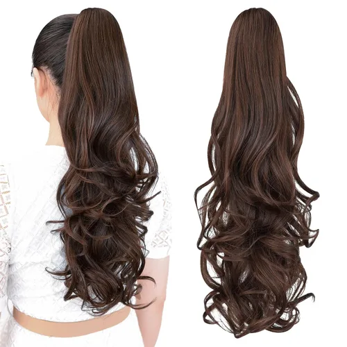 Vista 27 de extensión de cola de caballo, extensión de pelo con pinza de 12" cola de caballo rizada corta Extensión de pelo sintético de aspecto natural