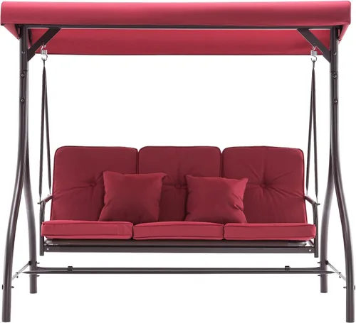 Vista 9 de MCombo - Silla de columpio para patio al aire libre, respaldo ajustable y dosel, silla de columpio para porche, con cojines, 3 asientos