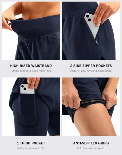 Vista 5 de Bikewa Pantalones cortos de ciclismo de montaña para mujer, acolchados en 4D, con bolsillos con cremallera
