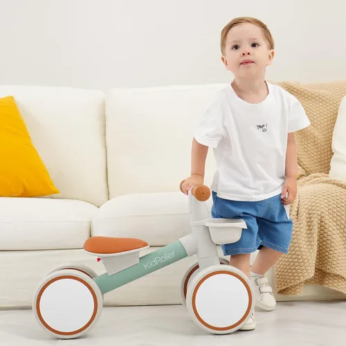 Vista 4 de Bicicletas de equilibrio para niños y niñas de 1 año, 12-24 meses con asiento ajustable y una canasta delantera, regalos de primer cumpleaños