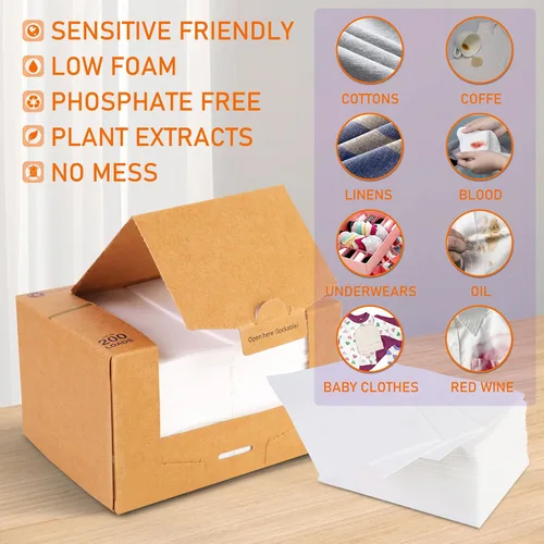 Vista 2 de Hojas de detergente para ropa Freelivity, 300 hojas Limón Naranja - Suministros de detergente para ropa sin líquido, hipoalergénico, ecológico, sin