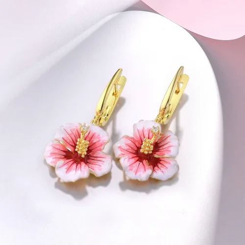 Vista 4 de Santuzza - Pendientes de plata de ley con flores esmaltadas y gemas de plata esterlina