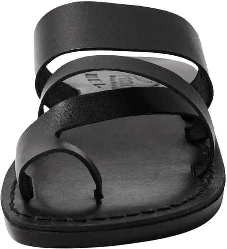 Vista 2 de Holy Land Market Sandalias bíblicas unisex de cuero genuino para adultosniñoschanclaschanclaspantuflas (Jesús - Yashua) Belén estilo negro