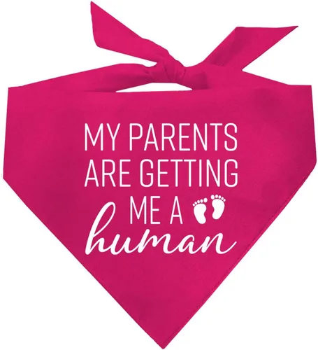 Vista 10 de My Parents are Getting Me A Human Dog Bandana Triángulo ajustable 100% algodón Fabricado en Estados Unidos Nuevo bebé Anuncio de embarazo